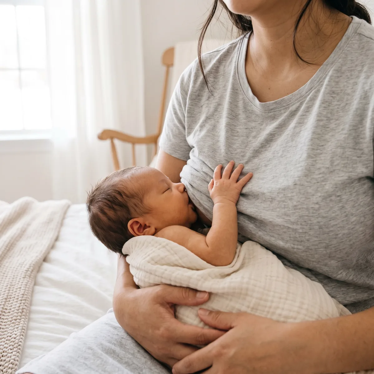 Entspanntes Stillen nach Zungenband-Behandlung – Mutter stillt ihr Baby